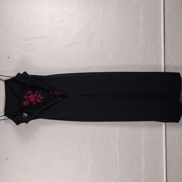 Arianna by Rachel Kaye Black Pink Embroidered Spaghetti Strap Floor Length Gown - Picture 14 of 16